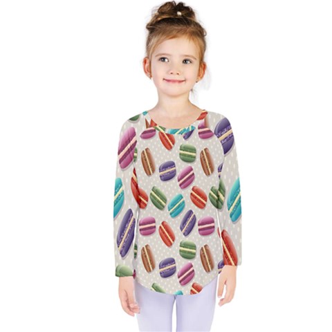 Macaron Macaroon Stylized Macaron Design Repetition Kids  Long Sleeve Tee by artworkshop