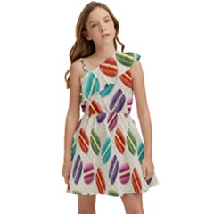 Macaron Macaroon Stylized Macaron Design Repetition Kids  One Shoulder Party Dress by artworkshop