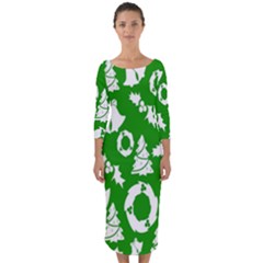 Green Card Christmas December4 Quarter Sleeve Midi Bodycon Dress