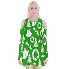Green Card Christmas December4 Velvet Long Sleeve Shoulder Cutout Dress by artworkshop