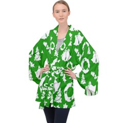 Green Card Christmas December4 Long Sleeve Velvet Kimono  by artworkshop