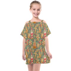 Gingerbread Christmas Decorative Kids  One Piece Chiffon Dress by artworkshop