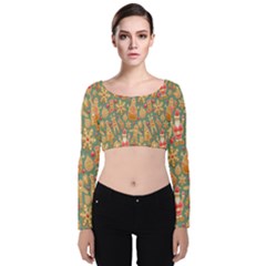 Gingerbread Christmas Decorative Velvet Long Sleeve Crop Top by artworkshop