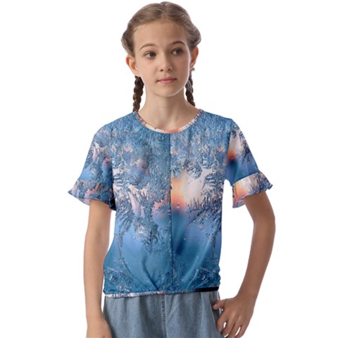 Frost Winter Morning Snow Kids  Cuff Sleeve Scrunch Bottom Tee by artworkshop