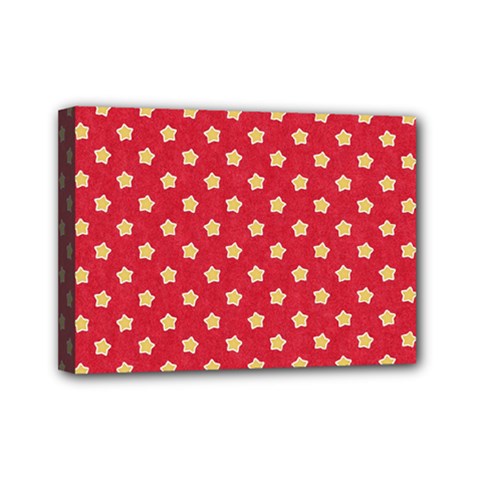 Felt Background Paper Red Yellow Star Mini Canvas 7  X 5  (stretched) by artworkshop