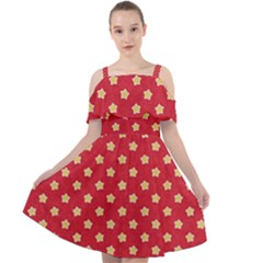 Felt Background Paper Red Yellow Star Cut Out Shoulders Chiffon Dress