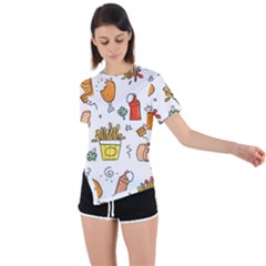 Cute Sketch  Fun Funny Collection Asymmetrical Short Sleeve Sports Tee by artworkshop