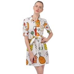 Cute Sketch  Fun Funny Collection Belted Shirt Dress