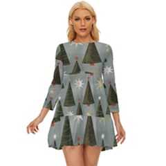 Christmas Trees Pattern Long Sleeve Babydoll Dress by artworkshop