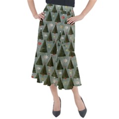 Christmas Trees Pattern Midi Mermaid Skirt by artworkshop