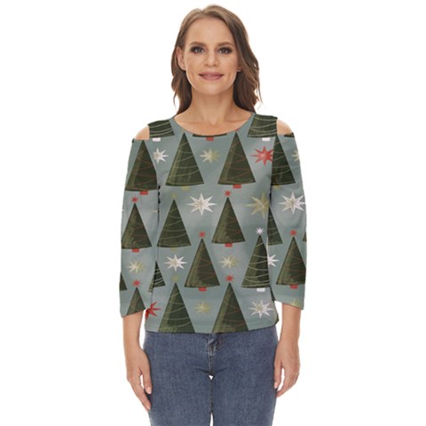 Christmas Trees Pattern Cut Out Wide Sleeve Top by artworkshop