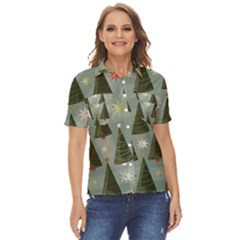 Christmas Trees Pattern Women s Short Sleeve Double Pocket Shirt