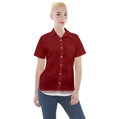 Christmas Red Graphic Women s Short Sleeve Pocket Shirt by artworkshop