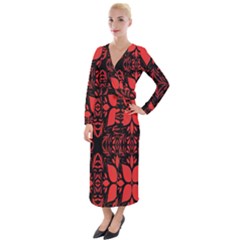 Christmas Red Black Xmas Gift Velvet Maxi Wrap Dress by artworkshop