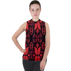 Christmas Red Black Xmas Gift Mock Neck Chiffon Sleeveless Top by artworkshop