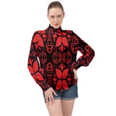 Christmas Red Black Xmas Gift High Neck Long Sleeve Chiffon Top by artworkshop