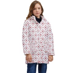 Christmas Pattern Red Stars Kid s Hooded Longline Puffer Jacket by artworkshop