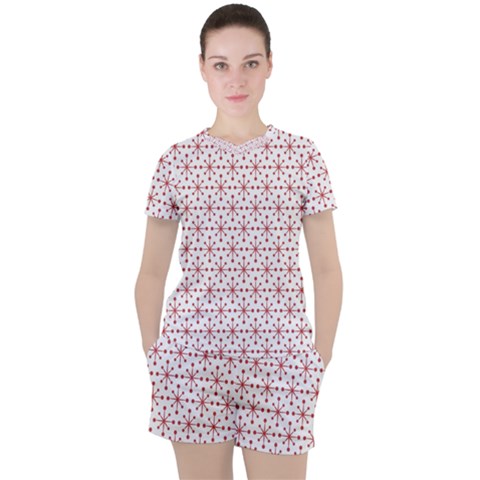 Christmas Pattern Red Stars Women s Tee And Shorts Set by artworkshop