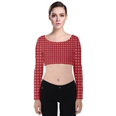 Christmas Paper Wrapping Velvet Long Sleeve Crop Top by artworkshop