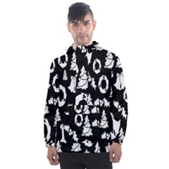 Black Card Christmas December Men s Front Pocket Pullover Windbreaker by artworkshop