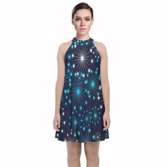 Abstract Pattern Snowflakes Velvet Halter Neckline Dress  by artworkshop