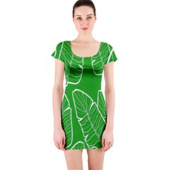 Green Banana Leaves Short Sleeve Bodycon Dress