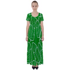 Green Banana Leaves High Waist Short Sleeve Maxi Dress by ConteMonfrey