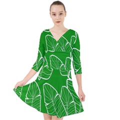 Green Banana Leaves Quarter Sleeve Front Wrap Dress by ConteMonfrey