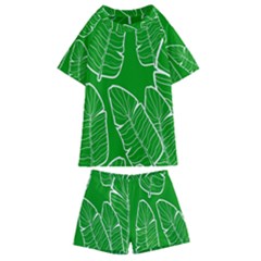 Green Banana Leaves Kids  Swim Tee And Shorts Set by ConteMonfrey