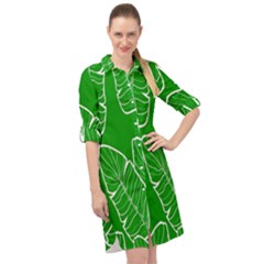 Green Banana Leaves Long Sleeve Mini Shirt Dress by ConteMonfrey