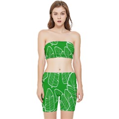 Green Banana Leaves Stretch Shorts And Tube Top Set by ConteMonfrey