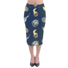 Vintage Vegetables Zucchini  Velvet Midi Pencil Skirt by ConteMonfrey