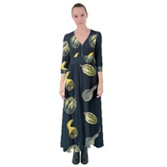 Vintage Vegetables Zucchini  Button Up Maxi Dress by ConteMonfrey