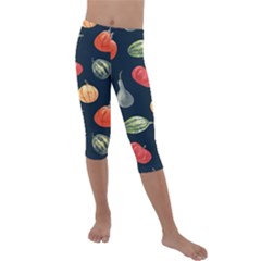 Vintage Vegetables  Kids  Lightweight Velour Capri Leggings 