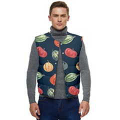 Vintage Vegetables  Men s Short Button Up Puffer Vest	