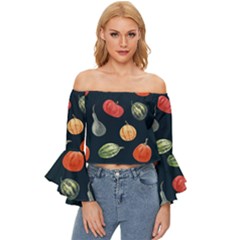 Vintage Vegetables  Off Shoulder Flutter Bell Sleeve Top by ConteMonfrey