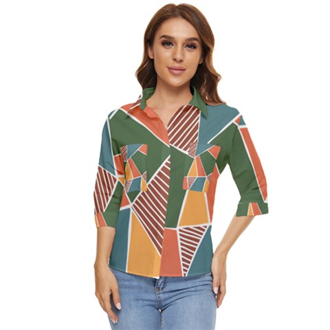 Geometric Colors   Women s Quarter Sleeve Pocket Shirt by ConteMonfrey