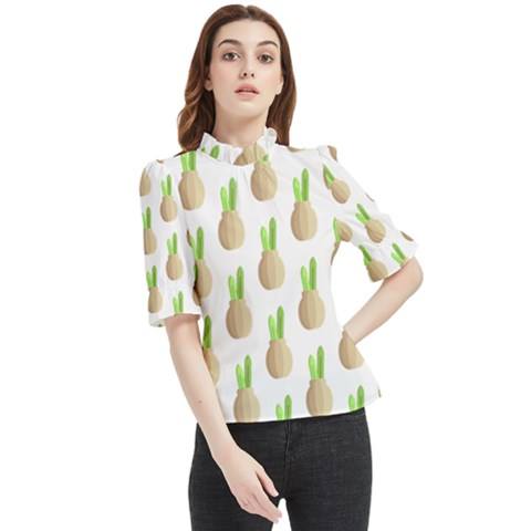 Succulent Vases  Frill Neck Blouse by ConteMonfrey