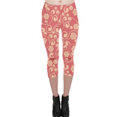 Pink Floral Wall Capri Leggings  by ConteMonfrey