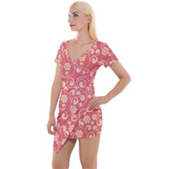 Pink Floral Wall Short Sleeve Asymmetric Mini Dress by ConteMonfrey