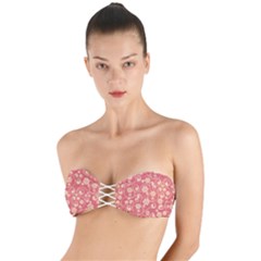 Pink Floral Wall Twist Bandeau Bikini Top by ConteMonfrey