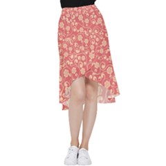 Pink Floral Wall Frill Hi Low Chiffon Skirt by ConteMonfrey