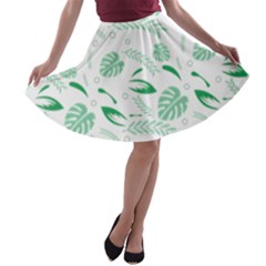 Green Nature Leaves Draw   A-line Skater Skirt by ConteMonfrey