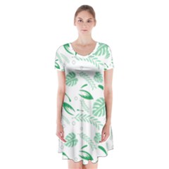 Green Nature Leaves Draw   Short Sleeve V-neck Flare Dress by ConteMonfrey