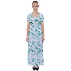 Green Nature Leaves Draw   High Waist Short Sleeve Maxi Dress by ConteMonfrey