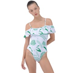 Green Nature Leaves Draw   Frill Detail One Piece Swimsuit by ConteMonfrey