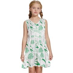 Green Nature Leaves Draw   Kids  Sleeveless Tiered Mini Dress