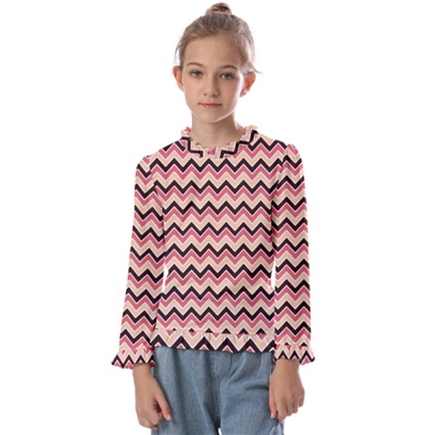 Geometric Pink Waves  Kids  Frill Detail Tee by ConteMonfrey