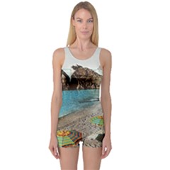 Beach Day At Cinque Terre, Colorful Italy Vintage One Piece Boyleg Swimsuit by ConteMonfrey