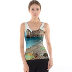 Beach Day At Cinque Terre, Colorful Italy Vintage Tank Top by ConteMonfrey